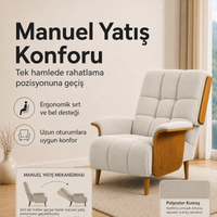 Smarto Relax Genova Sabit Ergonomik Ekru Polyester Kumaş TV Koltuğu Berjer Baba Koltuğu
