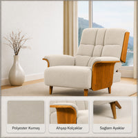 Smarto Relax Genova Sabit Ergonomik Ekru Polyester Kumaş TV Koltuğu Berjer Baba Koltuğu