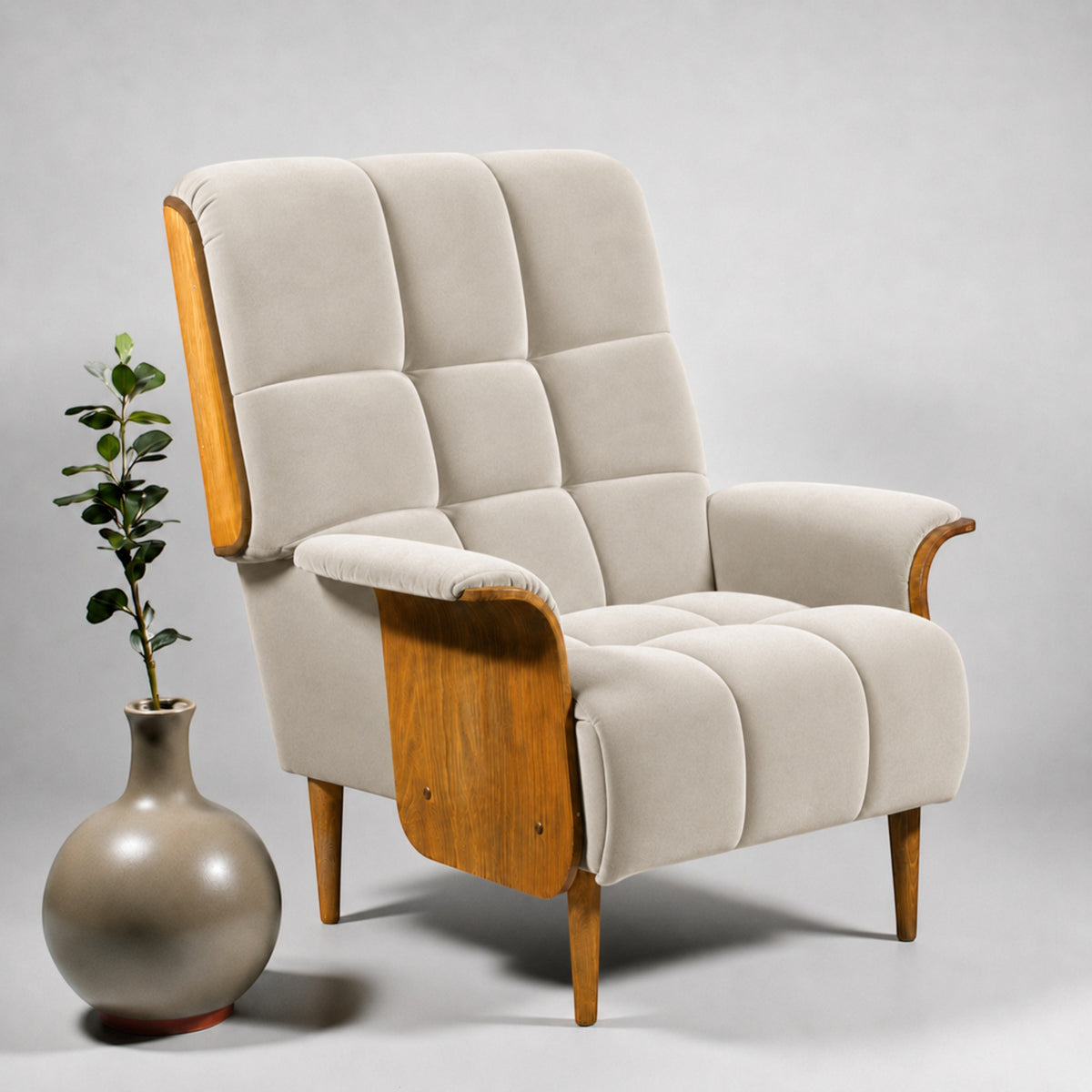 Smarto Relax Genova Sabit Ergonomik Ekru Polyester Kumaş TV Koltuğu Berjer Baba Koltuğu