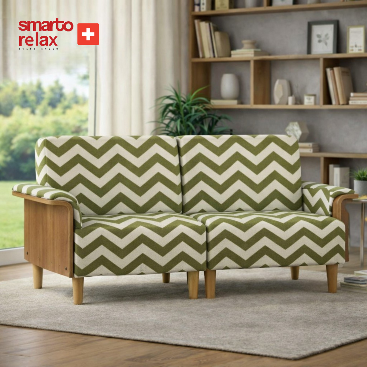 Smarto Relax İstanbul İkili Koltuk 180 cm – Polyester Kumaş, Ahşap İskelet, Ahşap Ayak