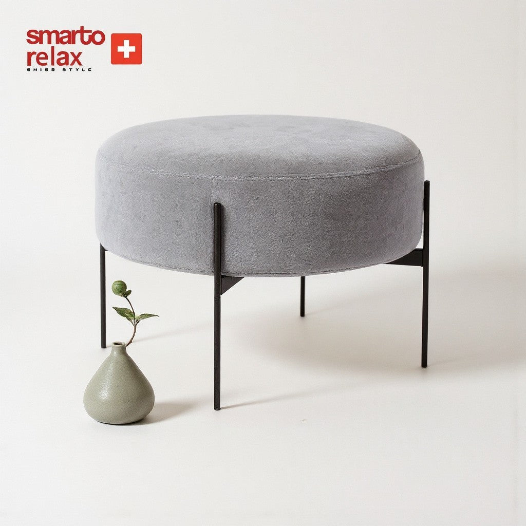 Smarto-Relax-Gri Metal Ayaklı Yuvarlak Puf2