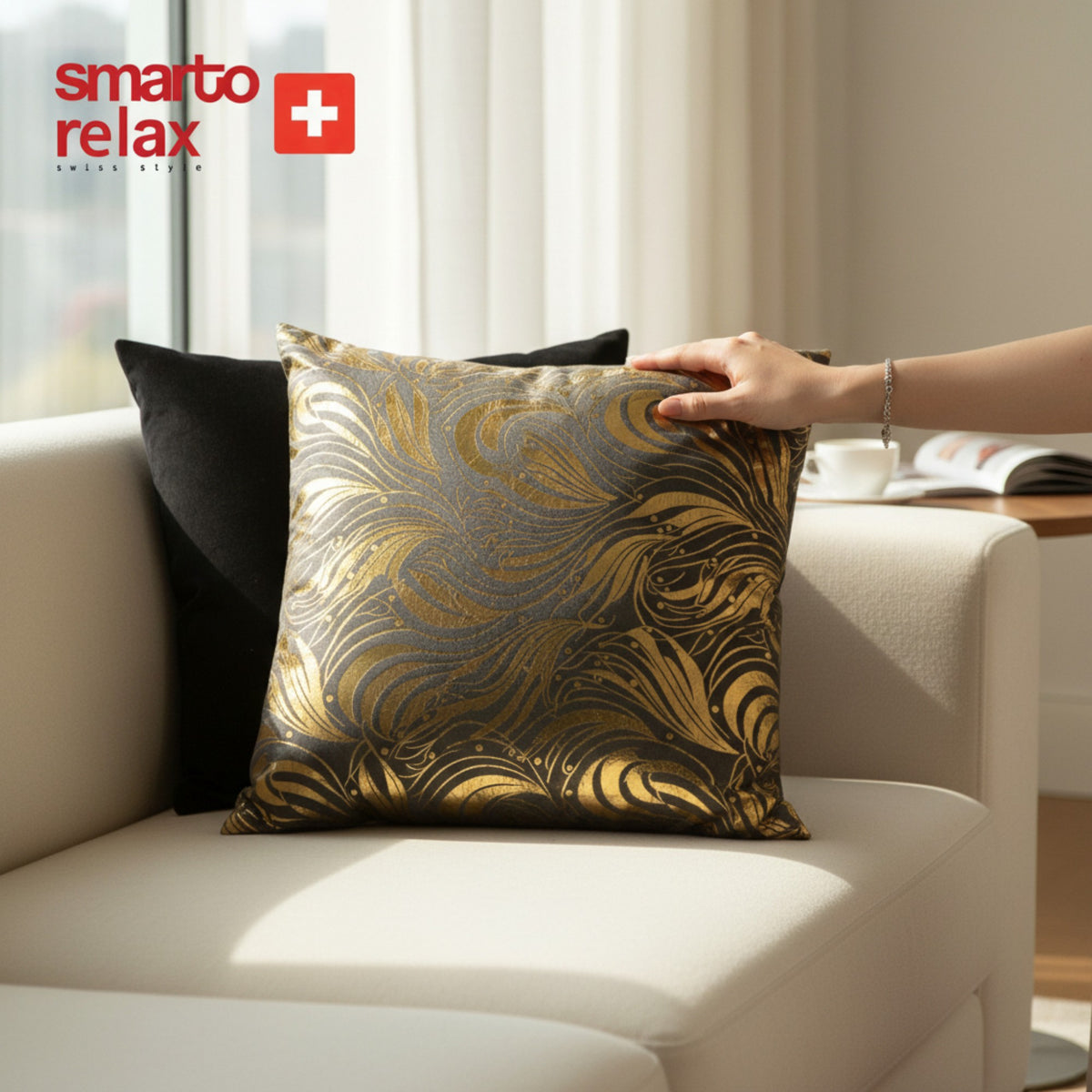 Smarto Relax Tekli Antibakteriyel Desenli Dekoratif Dolgulu  Kırlent 45x45 cm