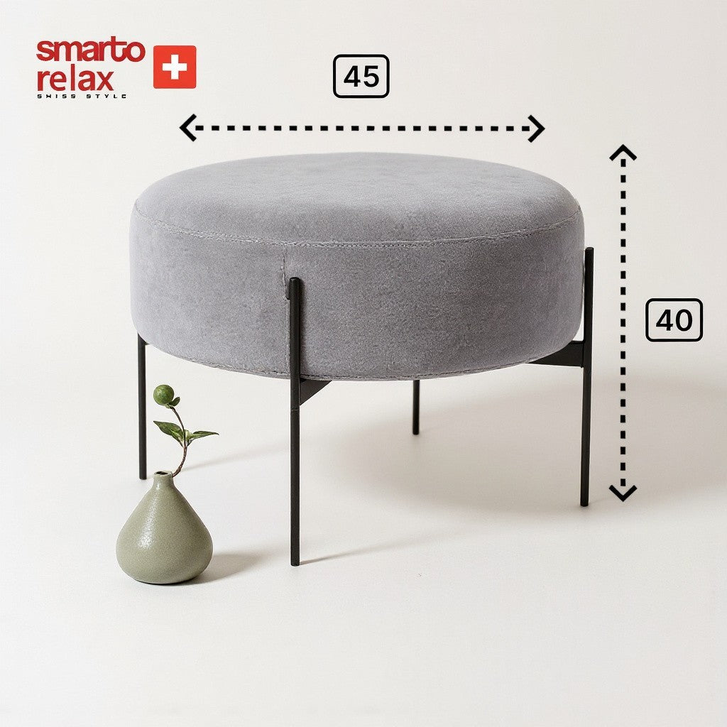 Smarto-Relax-Gri Metal Ayaklı Yuvarlak Puf3