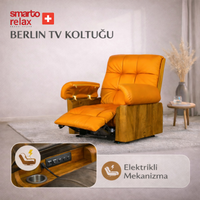 Smarto Relax TV Koltuğu Berlin Elektrikli Kontrol Panelli Sırt Dayanağı Kontrol Panelli Ergonomik Kırmızı Deri Dekoratif Baba Koltuğu