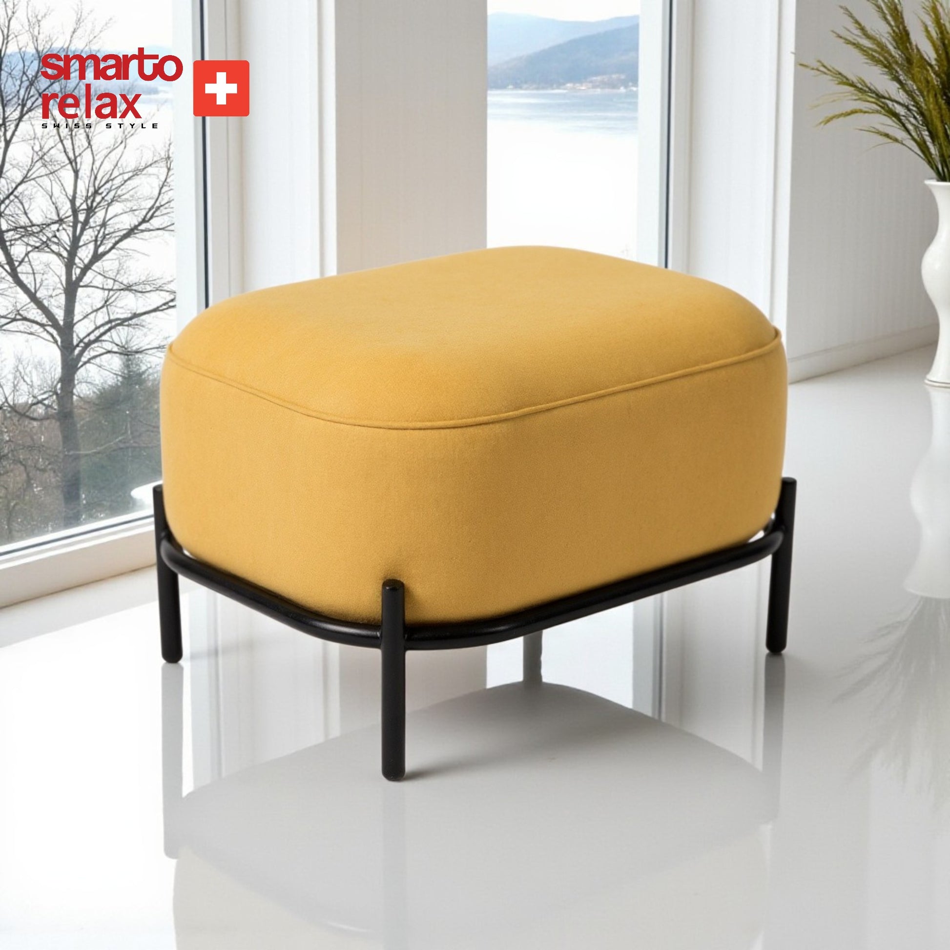 Smarto relax-Sari Metal Ayaklı  Kare Kapitone Puf