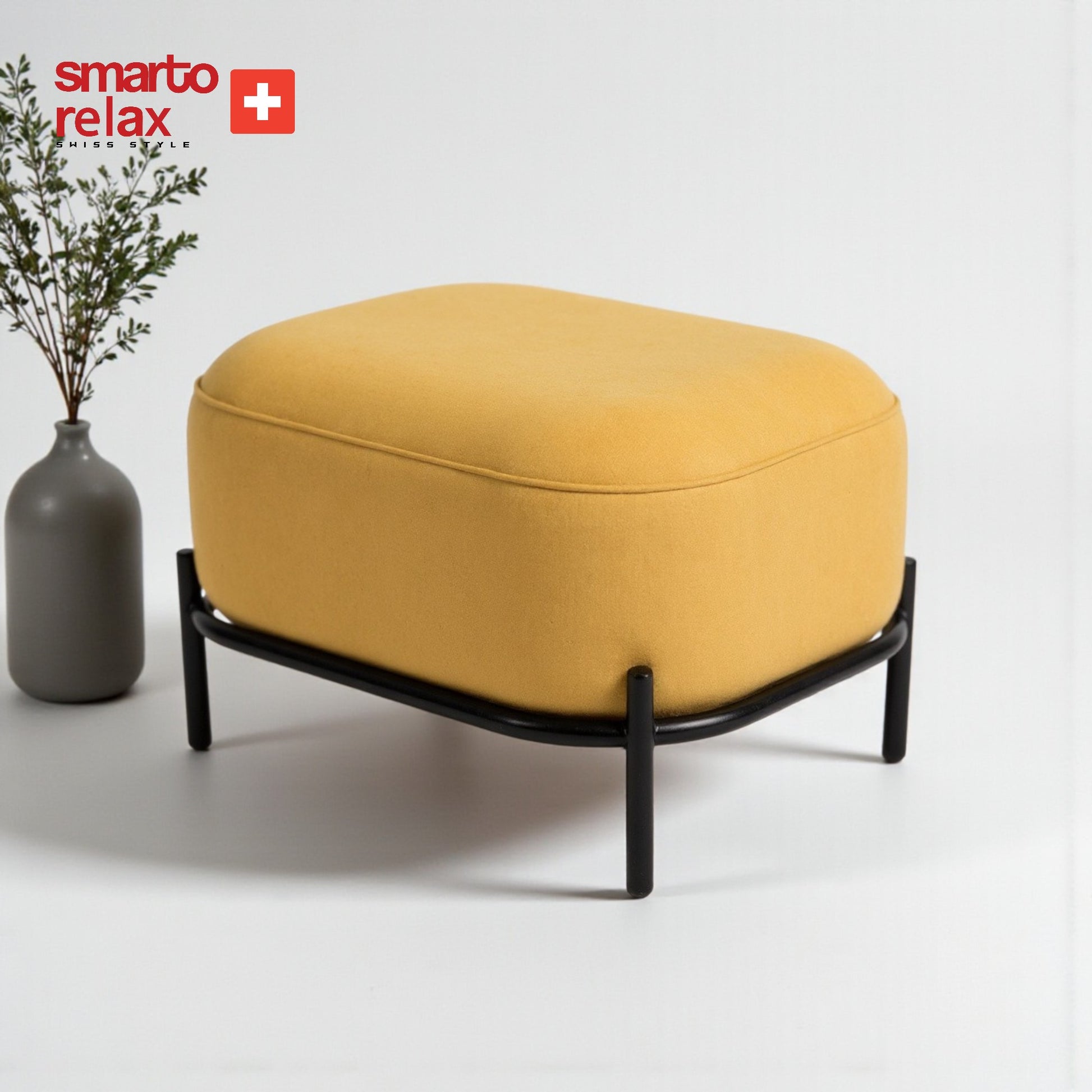 Smarto relax-Sari Metal Ayaklı  Kare Kapitone Puf2