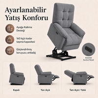 Smarto Relax Porto Liftli Çift Motorlu Elektrikli Ayağa Kalkma Destekli Polyester Hasta ve Baba TV Koltuğu