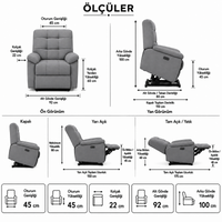 Smarto Relax Porto Liftli Çift Motorlu Elektrikli Ayağa Kalkma Destekli Polyester Hasta ve Baba TV Koltuğu