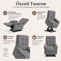 Smarto Relax Porto Liftli Çift Motorlu Elektrikli Ayağa Kalkma Destekli Polyester Hasta ve Baba TV Koltuğu