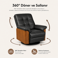 Smarto Relax Miami Elektrikli Masajlı Döner Sallanan TV Koltuğu Kontrol Panelli Ahşap Yan Panelli Gerçek Deri Baba Koltuğu