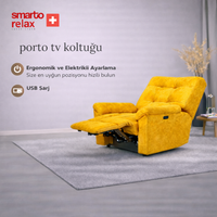 Smarto Relax TV Koltuğu PORTO Comfort Döner Elektrikli Sırt Dayanağı Kontrol Panelli Ergonomik 8 farkli renk seçenek Dekoratif Baba Koltuğu