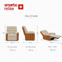 Smarto Relax Porto TV Koltuğu Ahşap Yan Panelli Elektrikli Kontrollü Nefes Alabilir Kumaş Baba Koltuğu
