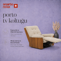 Smarto Relax Porto TV Koltuğu Elektrikli Masajlı Isıtmalı Ahşap Yan Panelli Polyester Kumaş Baba Koltuğu