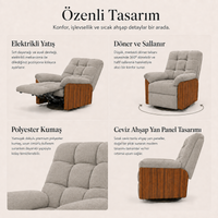 Smarto Relax Porto Elektrikli Masajlı Isıtmalı Döner Sallanan Ahşap Yan Panelli Polyester TV Koltuğu Baba Koltuğu