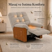 Smarto Relax Porto Elektrikli Masajlı Isıtmalı Döner Sallanan Ahşap Yan Panelli Polyester TV Koltuğu Baba Koltuğu