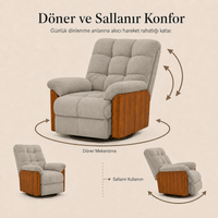 Smarto Relax Porto Elektrikli Masajlı Isıtmalı Döner Sallanan Ahşap Yan Panelli Polyester TV Koltuğu Baba Koltuğu