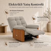 Smarto Relax Porto Elektrikli Masajlı Isıtmalı Döner Sallanan Ahşap Yan Panelli Polyester TV Koltuğu Baba Koltuğu