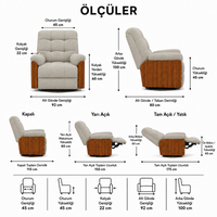 Smarto Relax Porto Elektrikli Masajlı Isıtmalı Döner Sallanan Ahşap Yan Panelli Polyester TV Koltuğu Baba Koltuğu