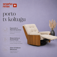 Smarto Relax Porto TV Sessel elektrisch, mit Massagefunktion, beheizbar, drehbar, Schaukelfunktion, mit Holzseitenverkleidung, Polyestergewebe, Relaxsessel