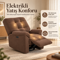 PORTO Masajlı Elektrikli Döner Sallanan TV Koltuğu – Kontrol Panelli Ergonomik Polyester Baba Koltuğu