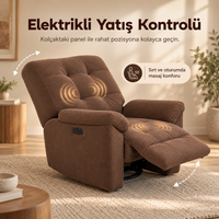 PORTO Masajlı Elektrikli Döner Sallanan TV Koltuğu – Kontrol Panelli Ergonomik Polyester Baba Koltuğu
