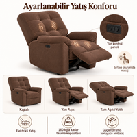 PORTO Masajlı Elektrikli Döner Sallanan TV Koltuğu – Kontrol Panelli Ergonomik Polyester Baba Koltuğu