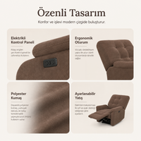 Smarto Relax Porto Comfort Elektrikli Döner Sallanan TV Koltuğu Kontrol Panelli Ergonomik Polyester  Baba Koltuğu