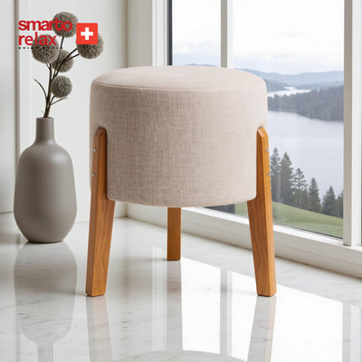 Smarto-Ahşap Ayaklı Krem Puf
