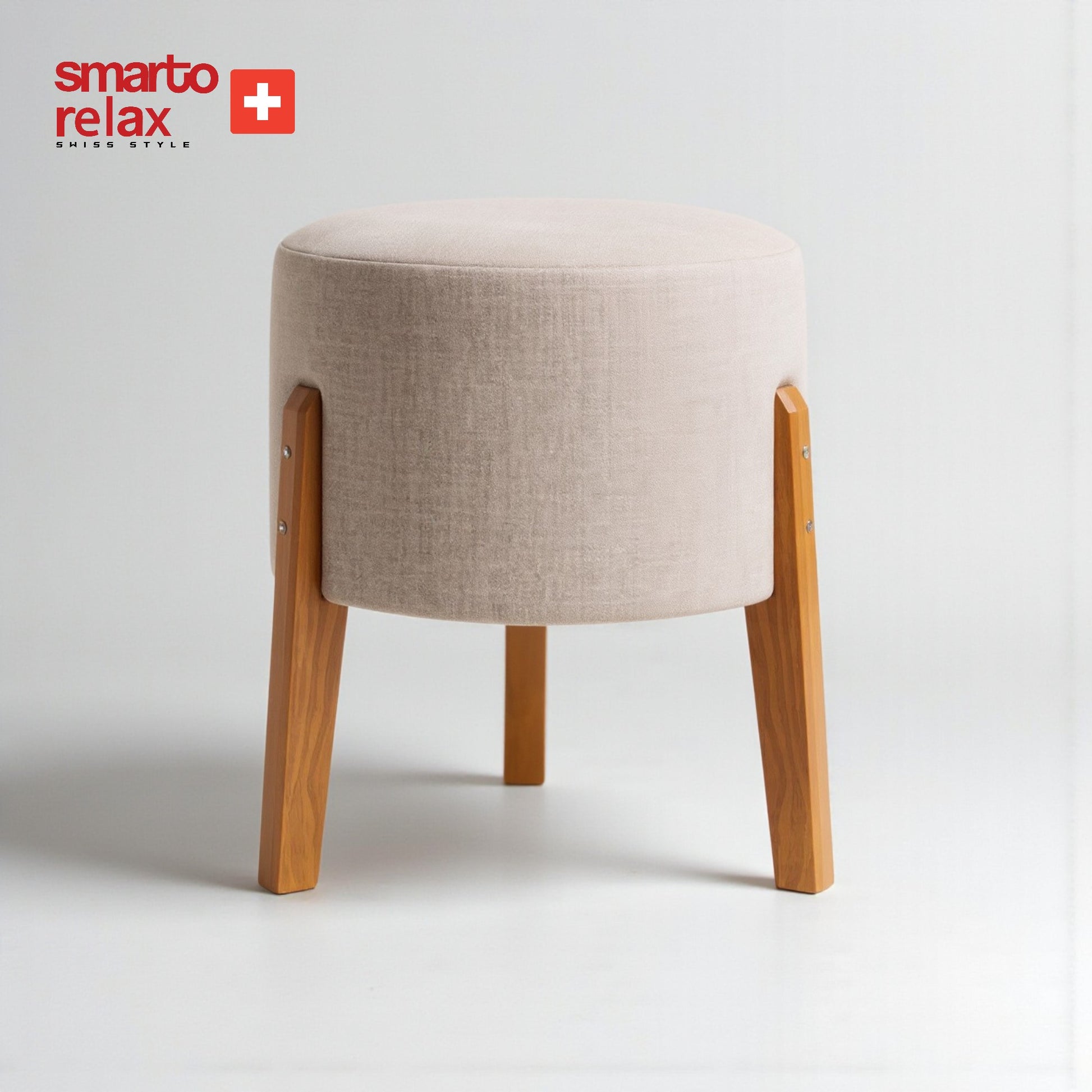 Smarto-Ahşap Ayaklı Krem Puf2