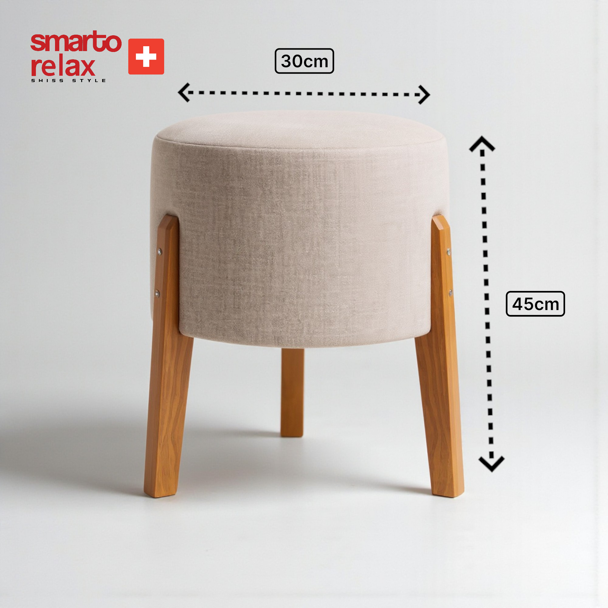 Smarto-Ahşap Ayaklı Krem Puf3