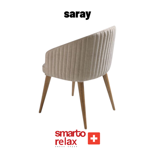 Smarto Relax saray 2’li Sandalye — Ahşap Ayaklı, Krem Kumaş,2
