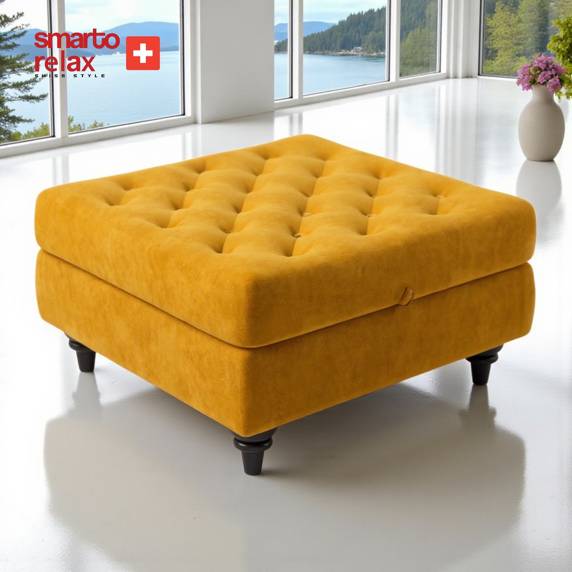 Smarto relax-Sarı Kare Ayaklı Kapitone Puf