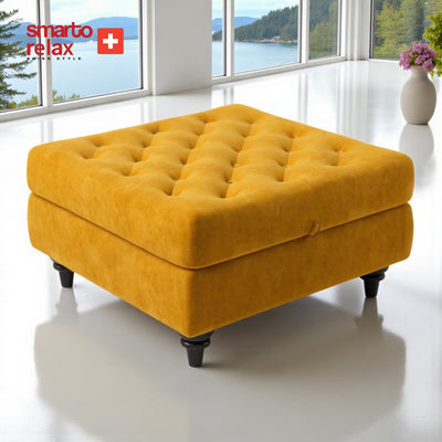 Smarto relax-Sarı Kare Ayaklı Kapitone Puf
