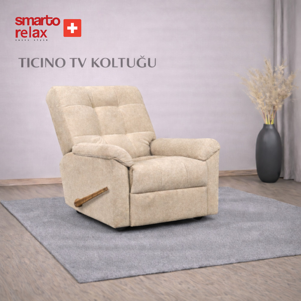 Smarto Relax Ticino manuel mekanizmalı TV koltuğu, ergonomik kadife şönil döşemeli dekoratif baba koltuğu