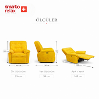 Smarto Relax TV Koltuğu PORTO Comfort Döner Elektrikli Sırt Dayanağı Kontrol Panelli Ergonomik 8 farkli renk seçenek Dekoratif Baba Koltuğu