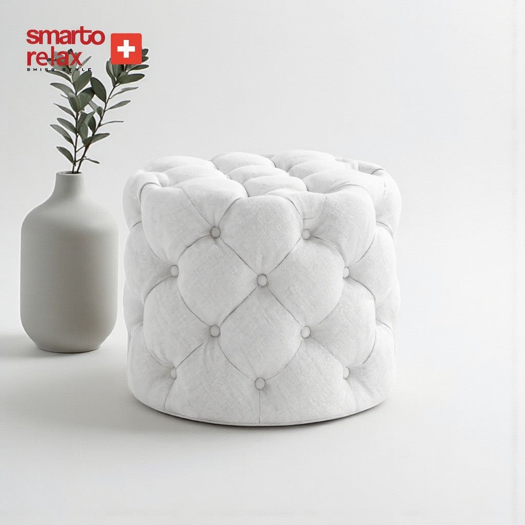 Smarto-Beyaz Yuvarlak Ayaksız Kapitone Puf3
