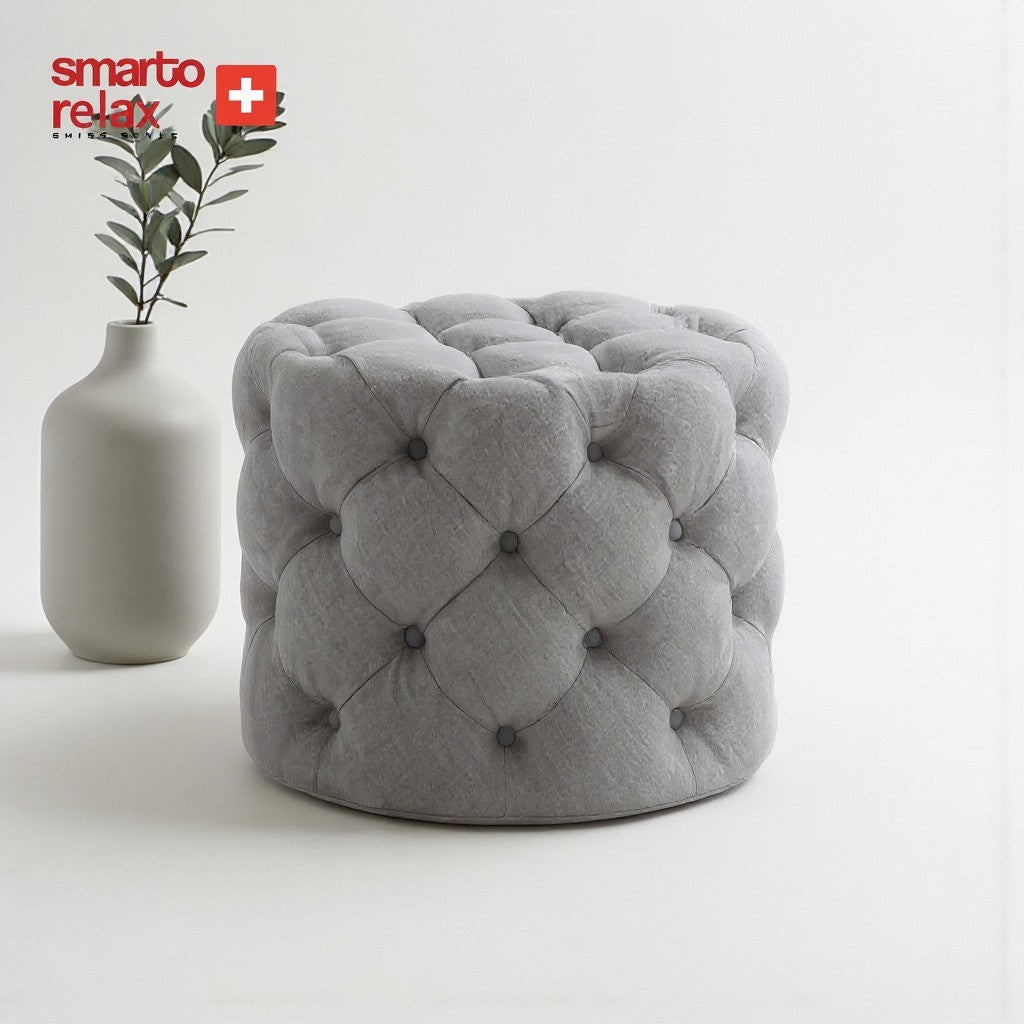 Smarto-Gri Yuvarlak Ayaksız Kapitone Puf3