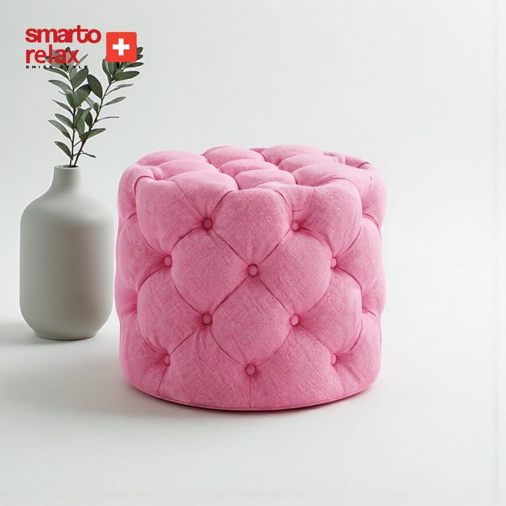 Smarto-Pembe Yuvarlak Ayaksız Kapitone Puf2
