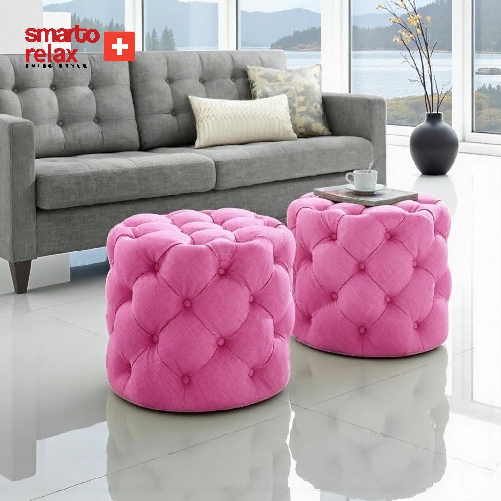 Smarto-Pembe Yuvarlak Ayaksız Kapitone Puf