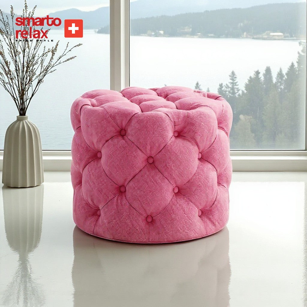 Smarto-Pembe Yuvarlak Ayaksız Kapitone Puf3