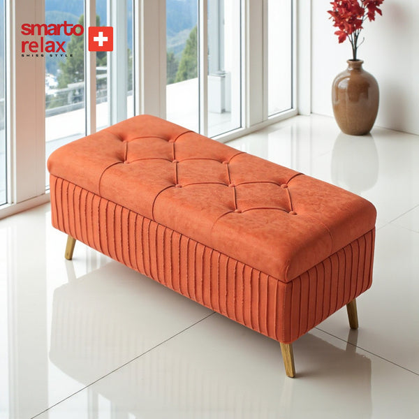 Smarto Relax Puf Appenzell Sandıklı Kapitoneli Ayaklı Dekoratif 100x40x45 cm – Ekru