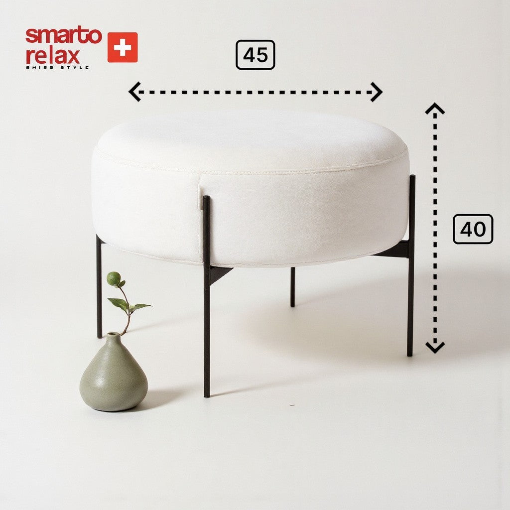 Smarto-Relax-Beyaz Metal Ayaklı Yuvarlak Puf3