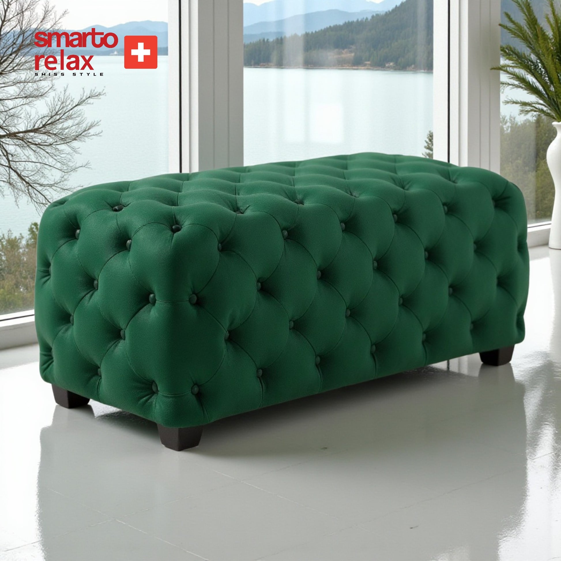 Smarto-Yeşil Siyah Ayaklı Kapitone Puf