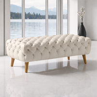 Smarto Relax Puf Adelboden Ahşap Ayaklı Kapitoneli 100x50x40 cm