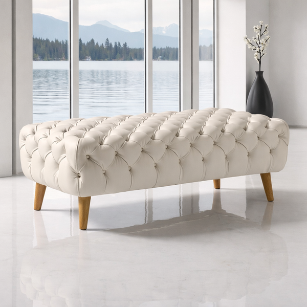 Smarto Relax Puf Adelboden Ahşap Ayaklı Kapitoneli 100x50x40 cm