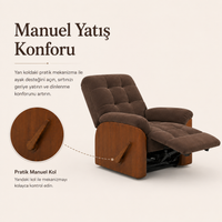 Smarto Relax Ticino Manuel Mekanizmalı Ayak Uzatmalı Ahşap Yan Panelli Polyester TV Koltuğu Baba Koltuğu