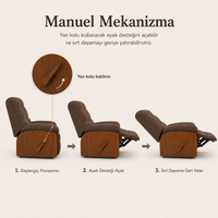 Smarto Relax Ticino Manuel Mekanizmalı Ayak Uzatmalı Ahşap Yan Panelli Polyester TV Koltuğu Baba Koltuğu