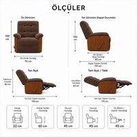 Smarto Relax Ticino Manuel Mekanizmalı Ayak Uzatmalı Ahşap Yan Panelli Polyester TV Koltuğu Baba Koltuğu