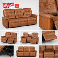 Smarto Relax Berlin 3’lü TV Koltuğu Orta Konsollu Bardaklıklı Deri Yatan Ayak Uzatmalı Ergonomik Sinema Koltuğu