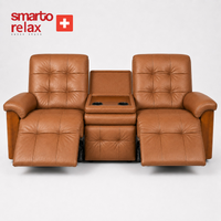 Smarto Relax Berlin 3’lü TV Koltuğu Orta Konsollu Bardaklıklı Deri Yatan Ayak Uzatmalı Ergonomik Sinema Koltuğu